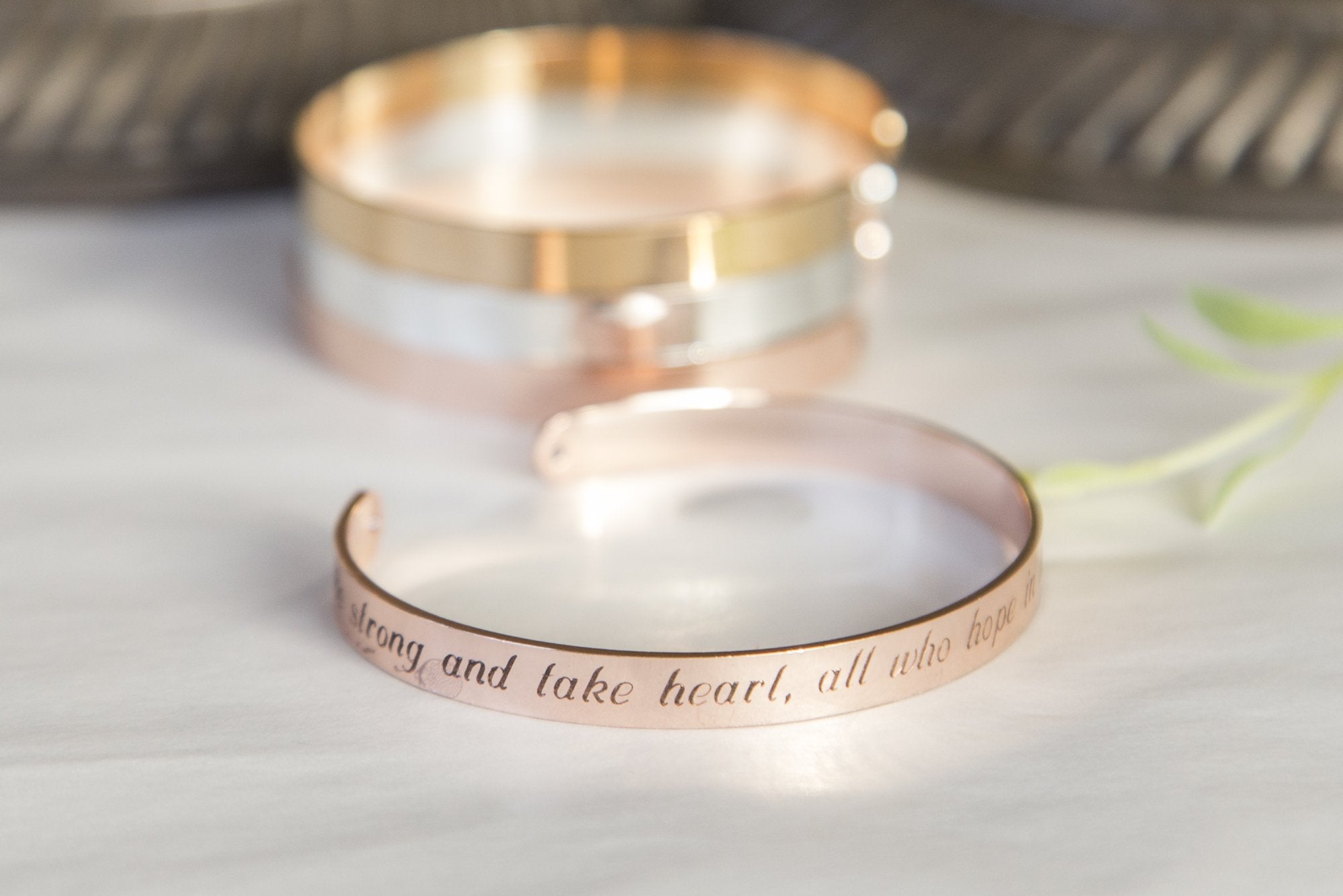 Be Strong And Take Heart Christian Religious Quote Bracelet, Engraved