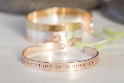 Binary Code Bracelet, Secret Message Geeky Engraved Cuff, Custom