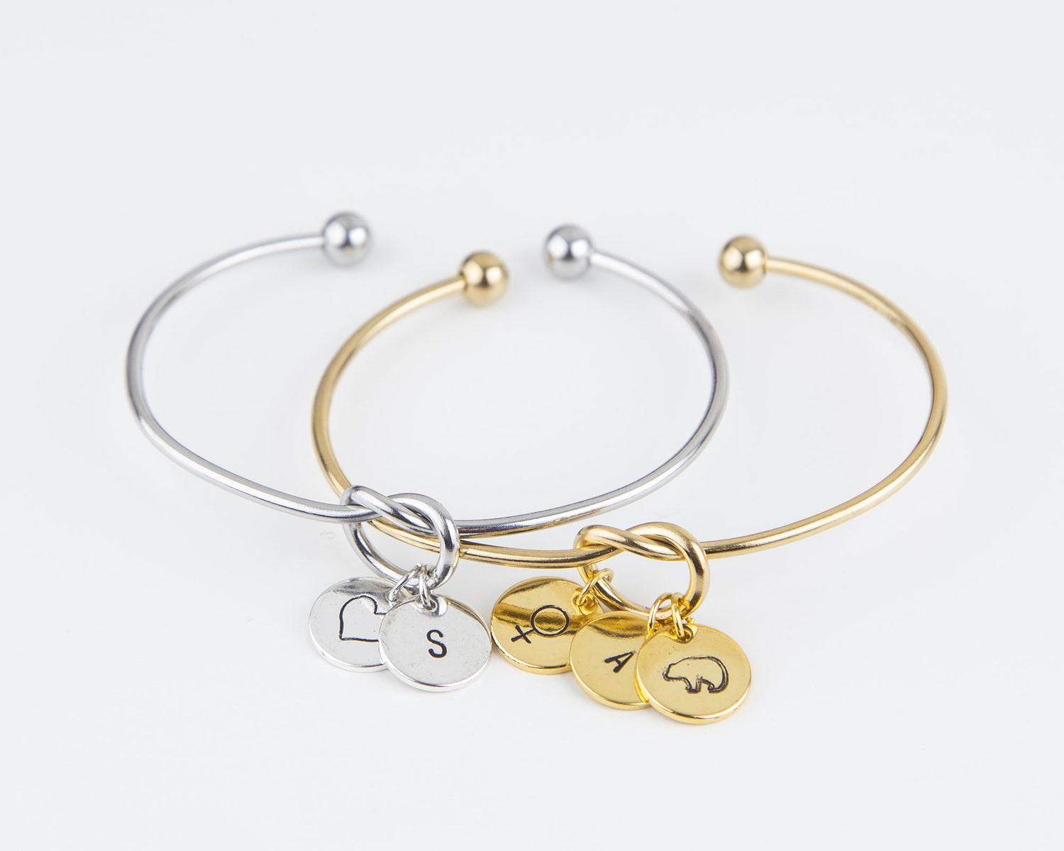 Dainty Knot Bracelet, Gold Plated  Wire Knot Bangle with Personalized