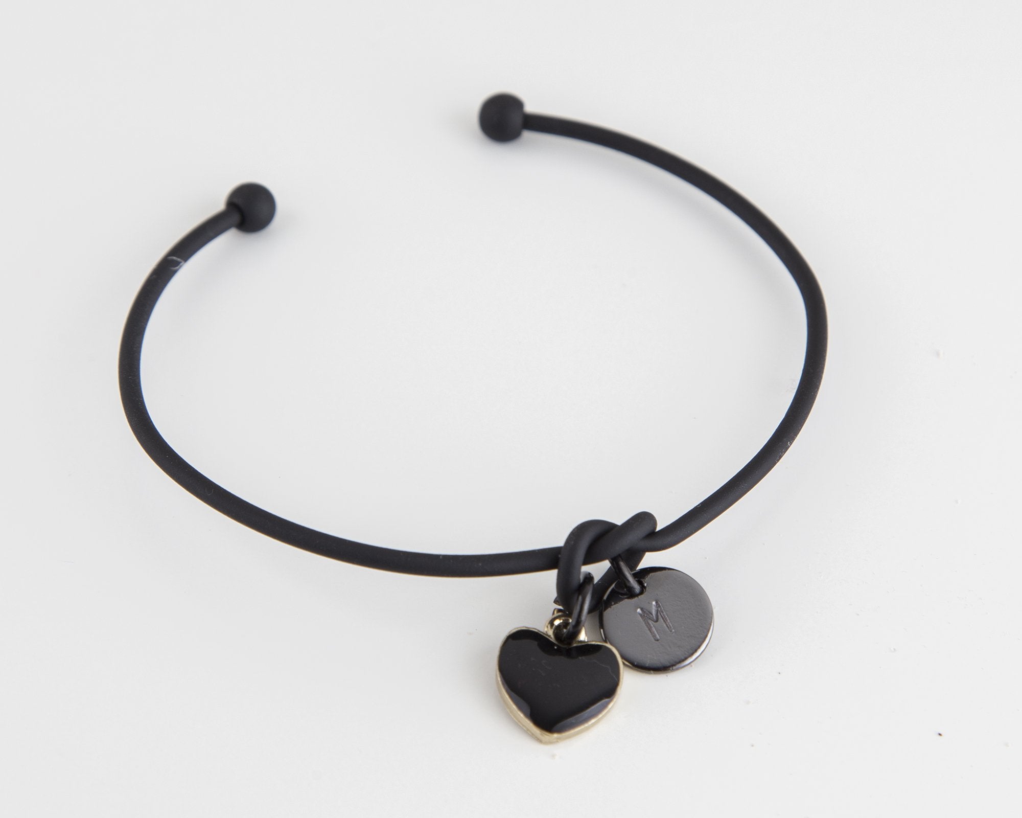 Dainty Knot Bracelet, Black Metal Wire Knot Bangle with Heart Charm