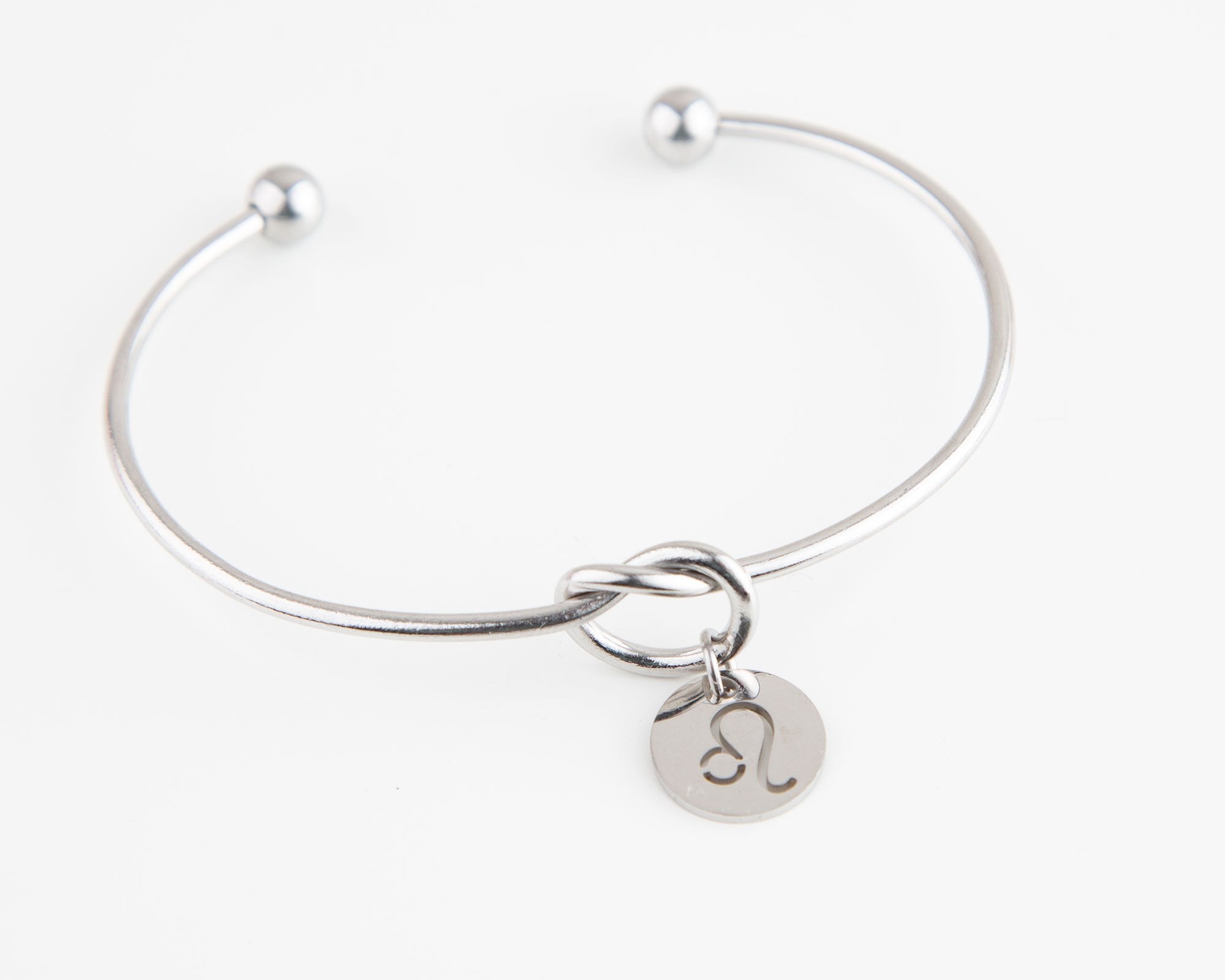 Dainty Knot Bracelet, Wire Knot Bangle with Zodiac Symbol Charm Gift