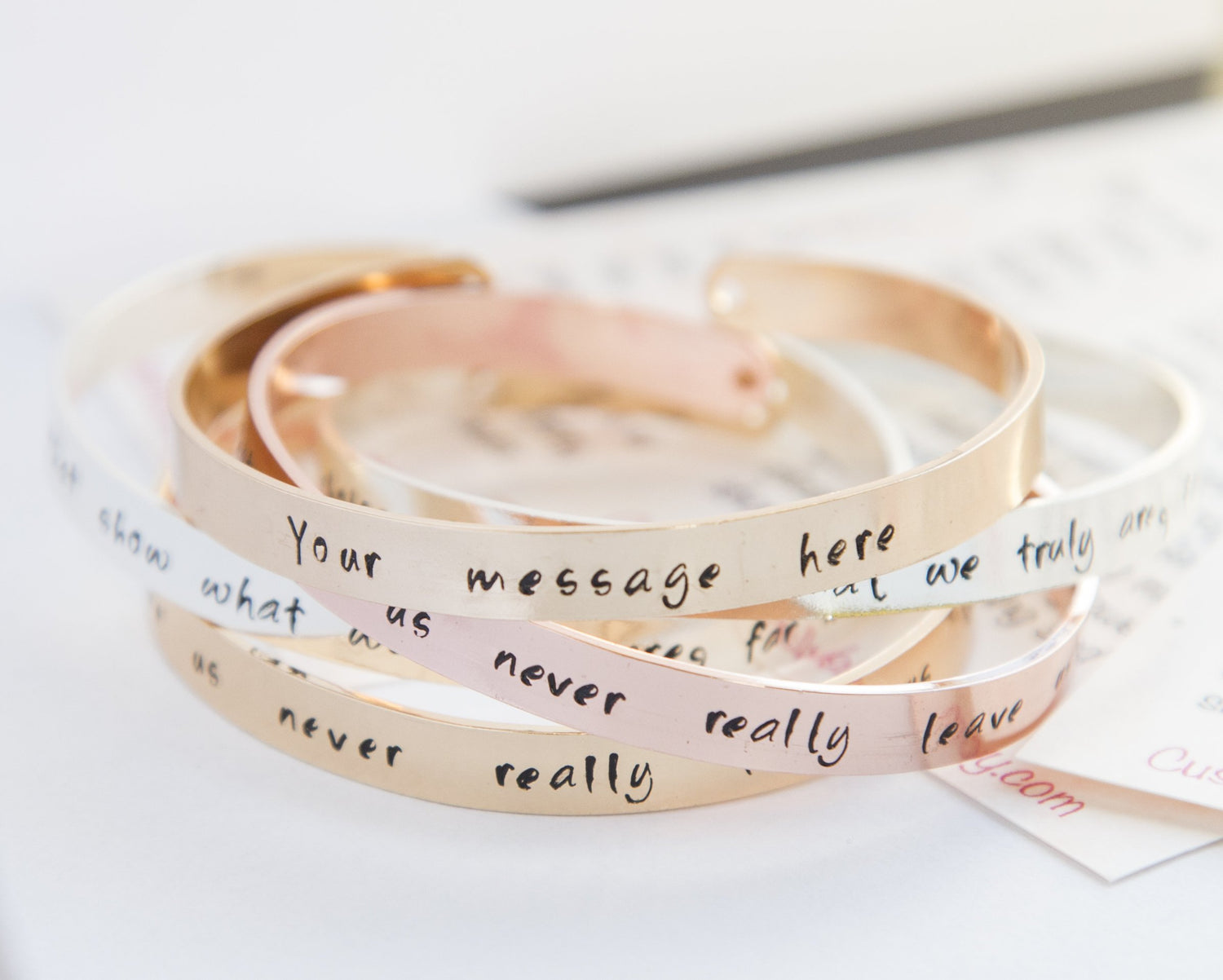 Personalized stamped cuff bracelet, hand stamped message quote