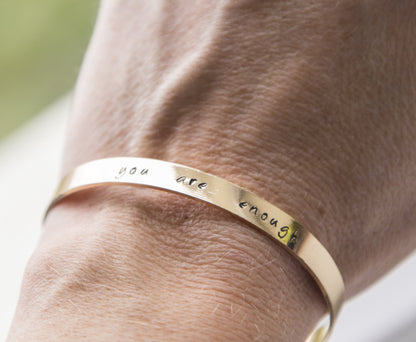 Personalized stamped cuff bracelet, hand stamped message quote