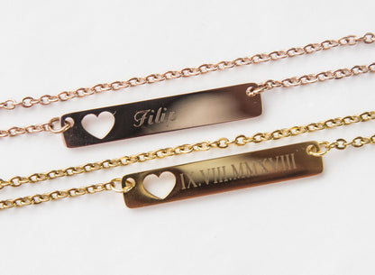 Personalized Name Bar Necklace Gift, Mom to Be Baby Name Love Heart