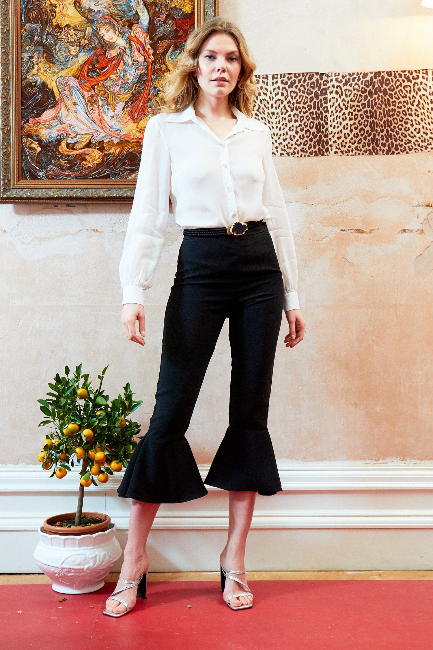 Black Frill Hem Trousers