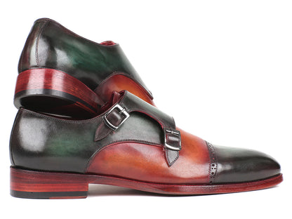 Paul Parkman Captoe Double Monkstraps Green &amp; Camel (ID