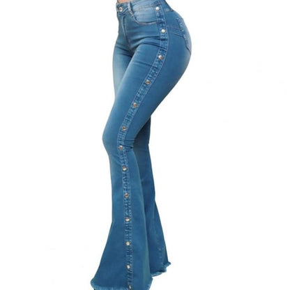 Mid Waisted Stretch Flare Jeans Women Denim Pants Wide Leg Butt-lifted