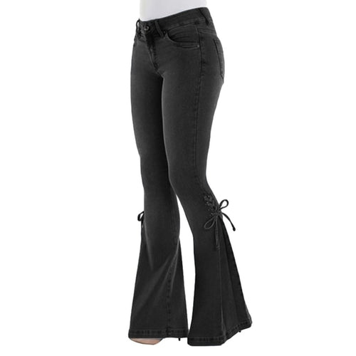 Mid Waisted Stretch Flare Jeans Women Denim Pants Wide Leg Butt-lifted