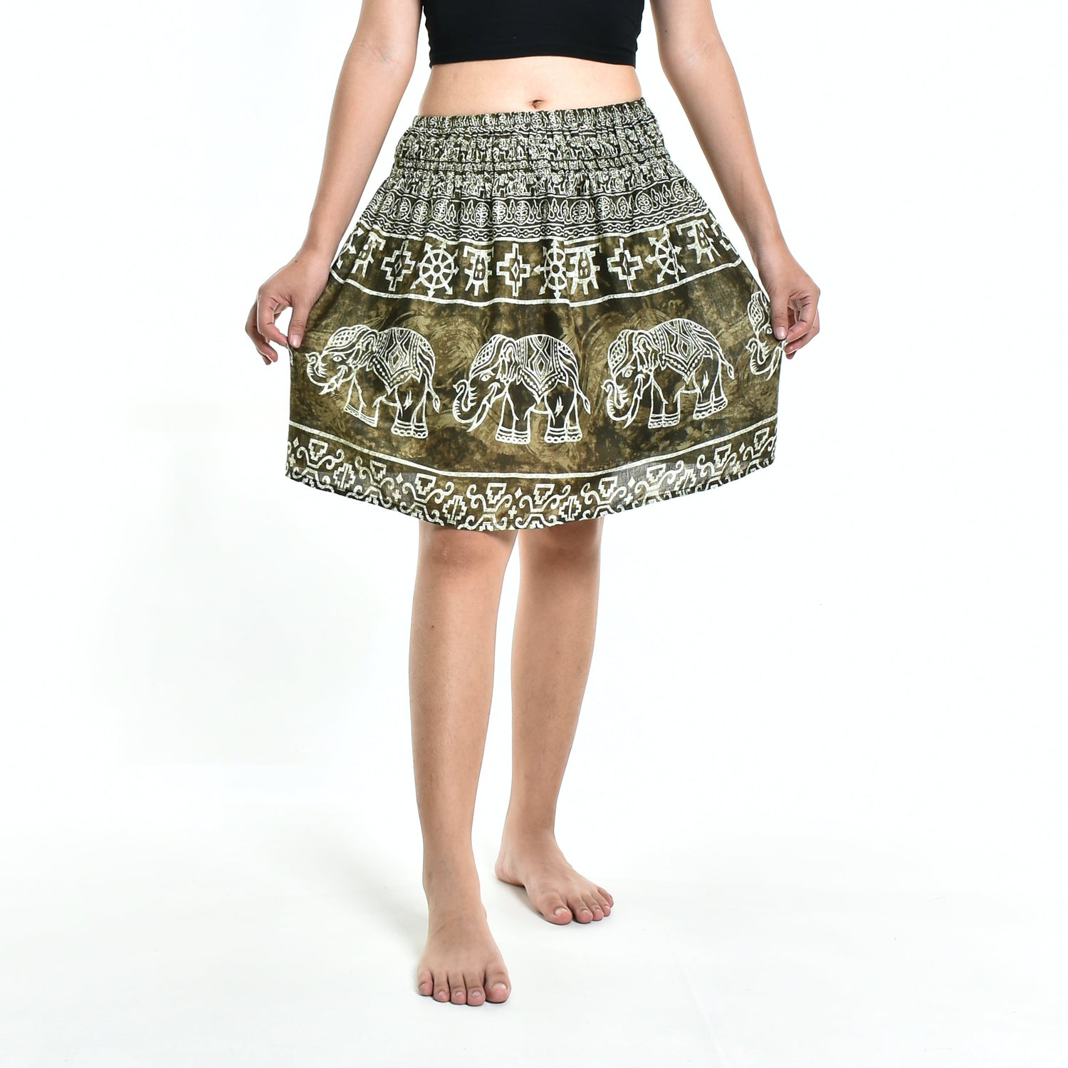 Bohotusk Olive Green Amboseli Elephant Print Short Skirt SM to LXL