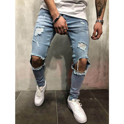 New Ripped jeans for men Fashion casual slim denim pencil pants Men&