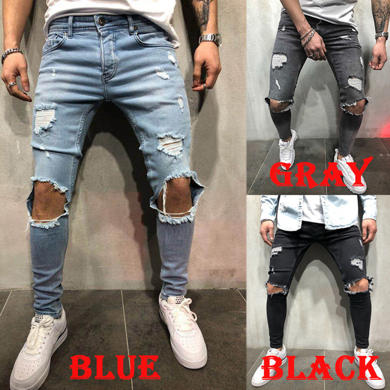 New Ripped jeans for men Fashion casual slim denim pencil pants Men&