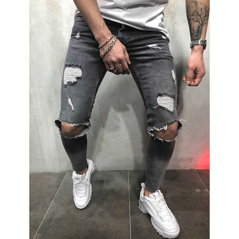 New Ripped jeans for men Fashion casual slim denim pencil pants Men&