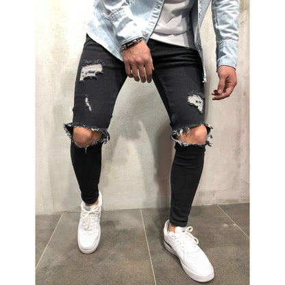 New Ripped jeans for men Fashion casual slim denim pencil pants Men&