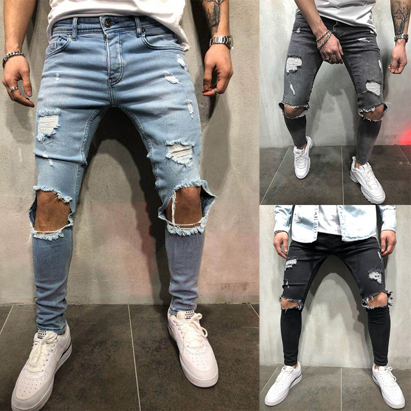 New Ripped jeans for men Fashion casual slim denim pencil pants Men&