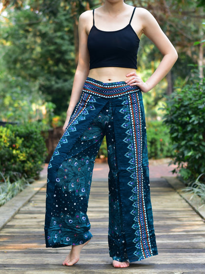 Bohotusk Teal Green Peacock Print Low Crotch Harem Pants Womens