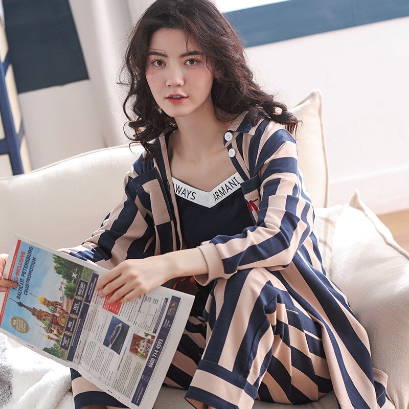 2019 Autumn Long Sleeve Cotton Nightgown