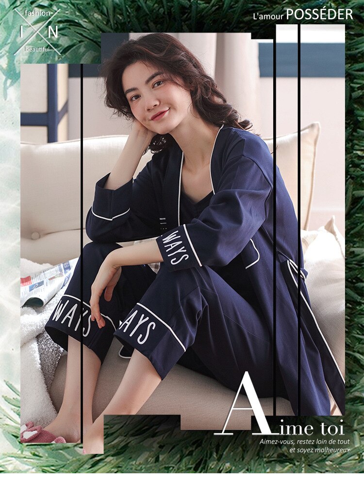 2019 Autumn Long Sleeve Cotton Nightgown