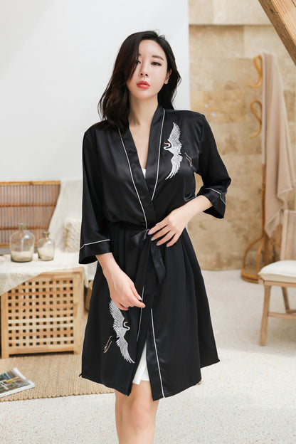 2019 Cartoon Embroidery Silk Pajamas Women