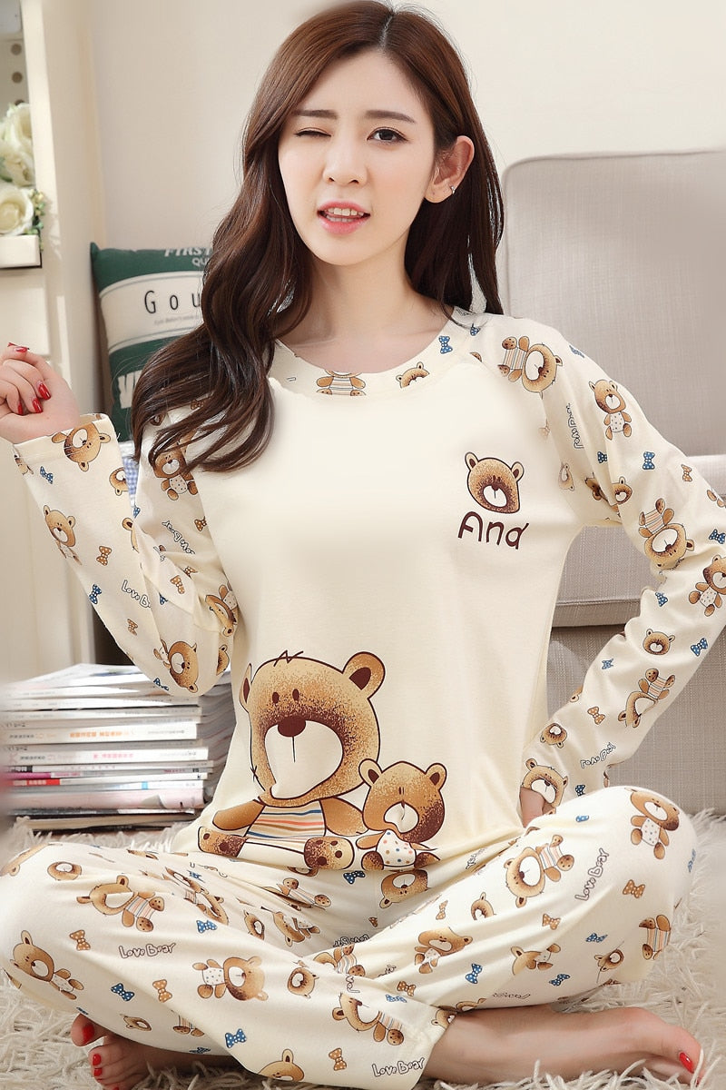 2019 Lovely Cartoon Print Nightgown Long