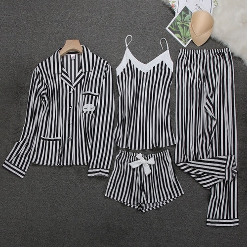 2025 Stripes Long Sleeve Silk Sleepwear