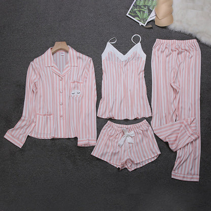 2025 Stripes Long Sleeve Silk Sleepwear