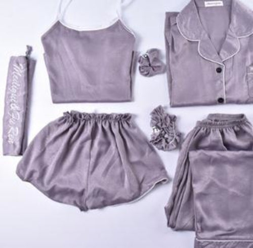 7 Pieces Sets Pajamas Set Women Mulberry