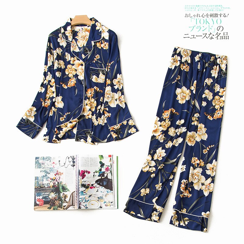 New Plant Print Pajamas Women Two Piece