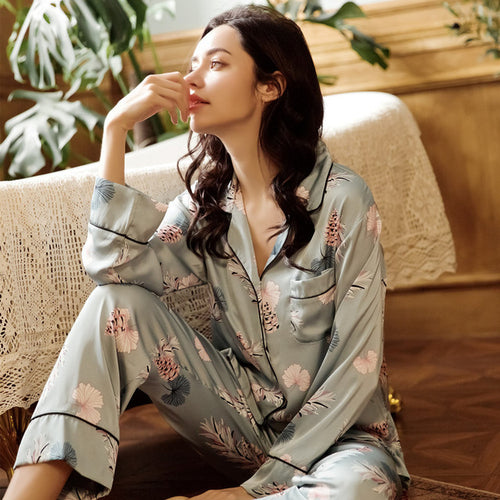 New Plant Print Pajamas Women Two Piece