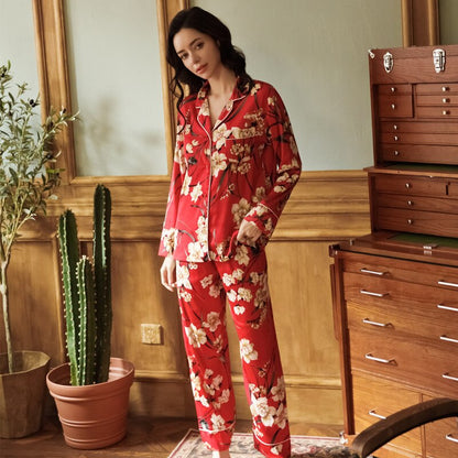 New Plant Print Pajamas Women Two Piece