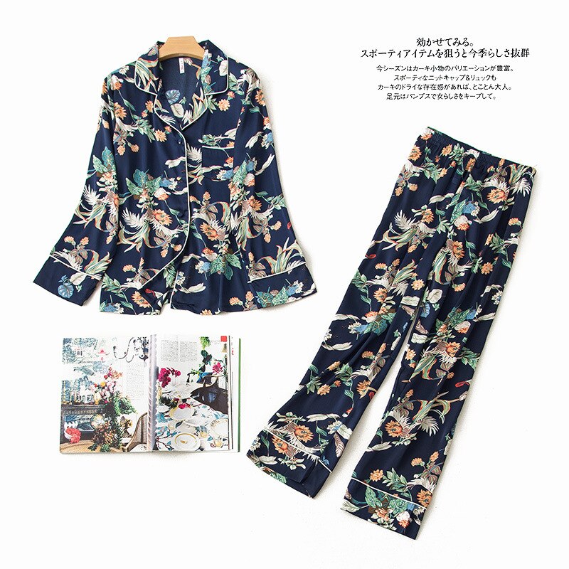 New Plant Print Pajamas Women Two Piece