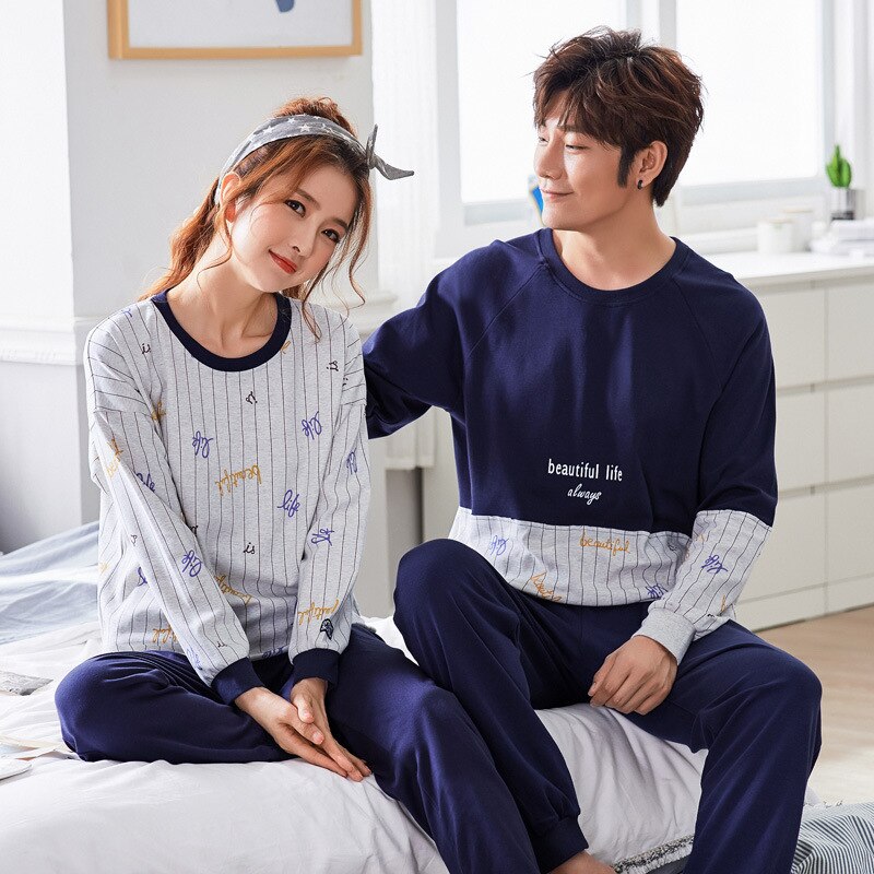 O-neck Long Sleeve Pyjamas Women Korean