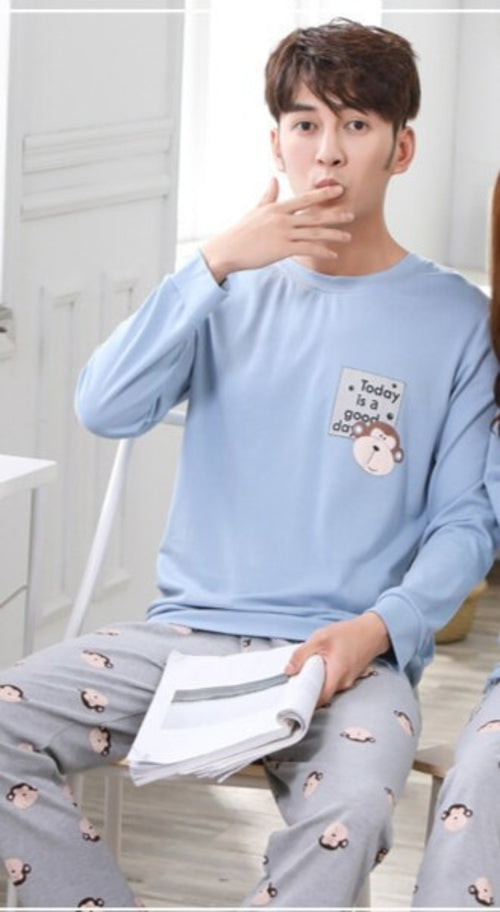 O-neck Long Sleeve Pyjamas Women Korean