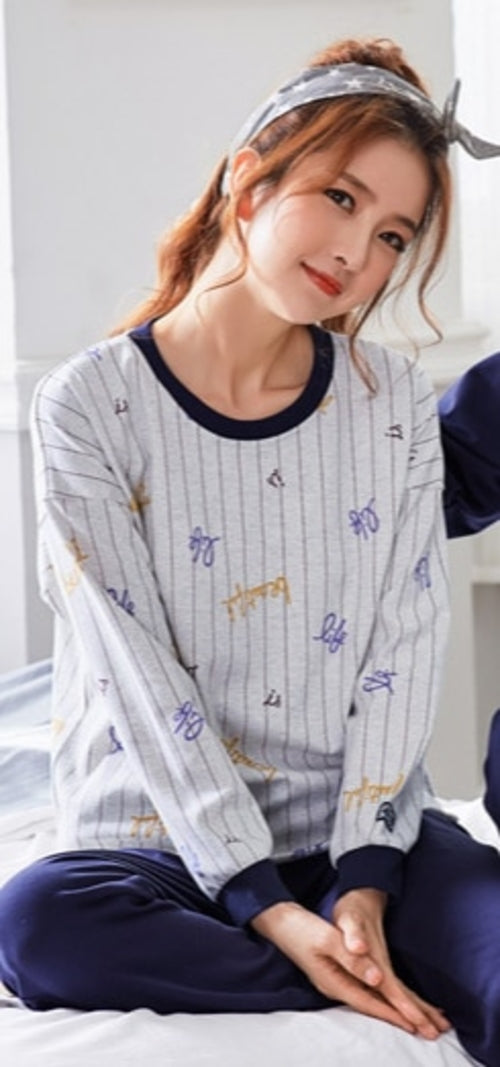 O-neck Long Sleeve Pyjamas Women Korean