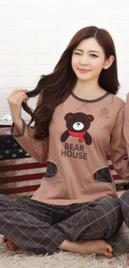 O-neck Long Sleeve Pyjamas Women Korean