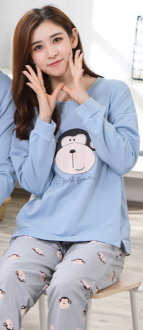 O-neck Long Sleeve Pyjamas Women Korean