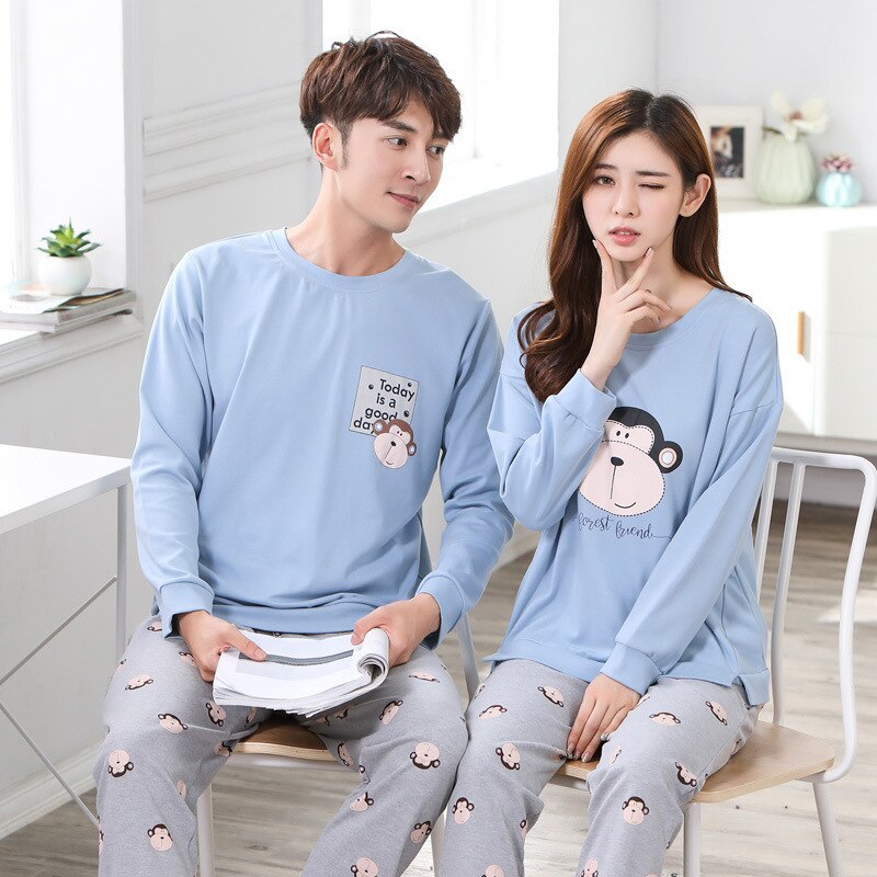 O-neck Long Sleeve Pyjamas Women Korean