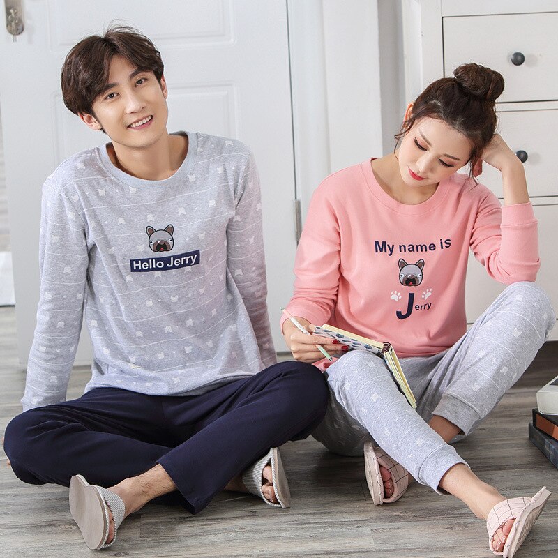 O-neck Long Sleeve Pyjamas Women Korean