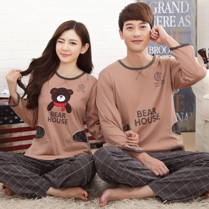 O-neck Long Sleeve Pyjamas Women Korean