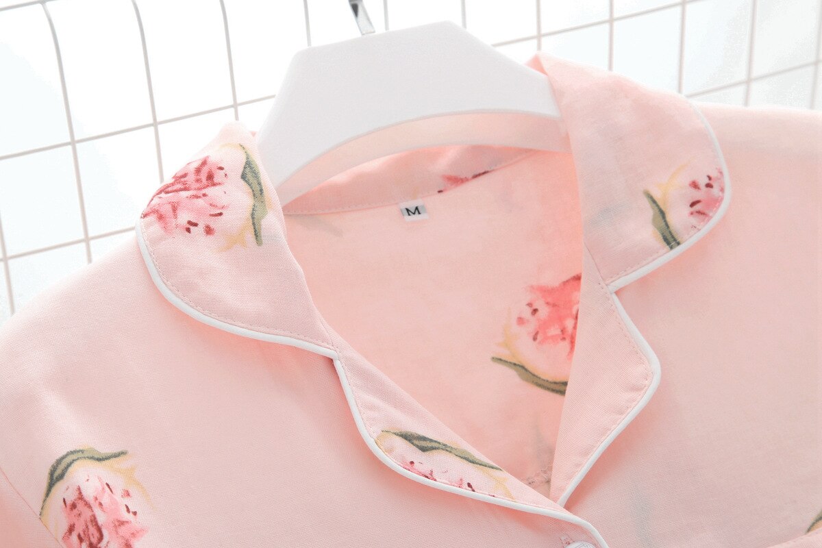 Simple Flower Print Sleepwear Long Sleeve