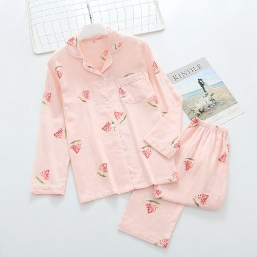 Simple Flower Print Sleepwear Long Sleeve