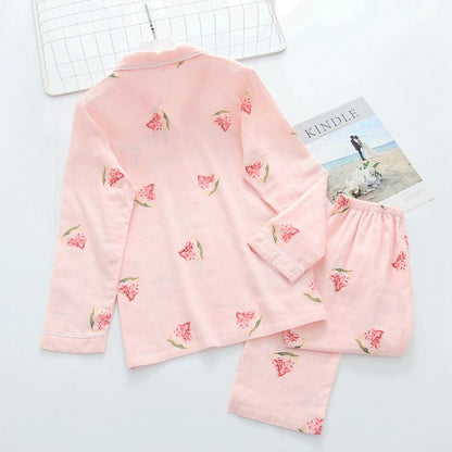 Simple Flower Print Sleepwear Long Sleeve