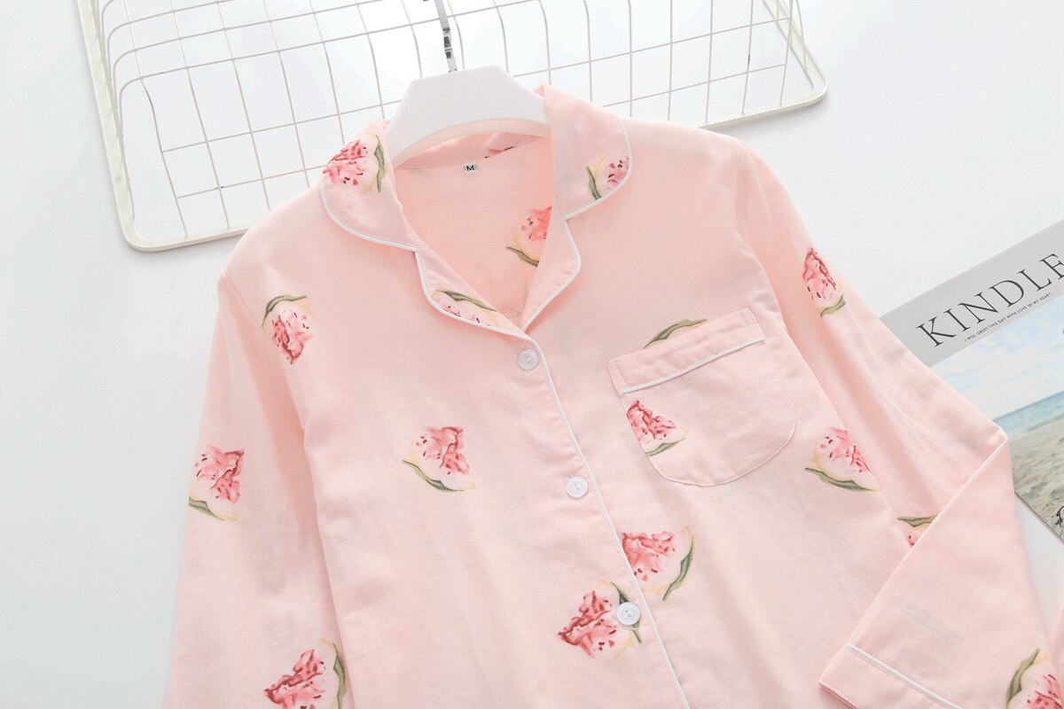 Simple Flower Print Sleepwear Long Sleeve