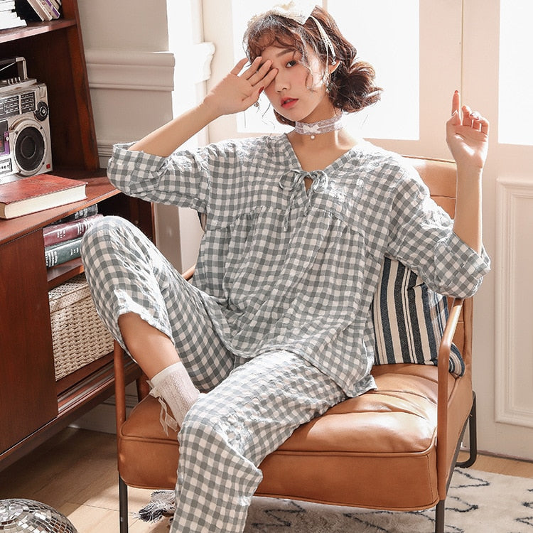 Simple Lattice Night Suit for Women