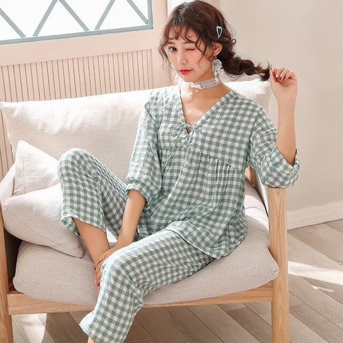 Simple Lattice Night Suit for Women