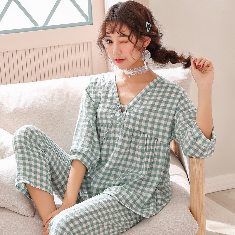 Simple Lattice Night Suit for Women