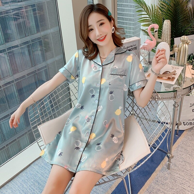 Summer Korean Version Print Silk Sleep Dress