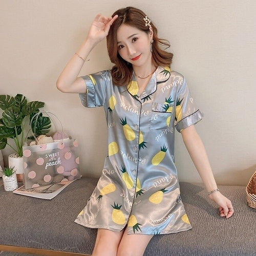 Summer Korean Version Print Silk Sleep Dress