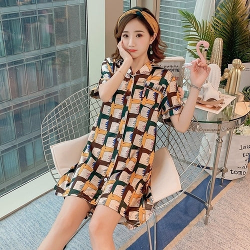 Summer Korean Version Print Silk Sleep Dress