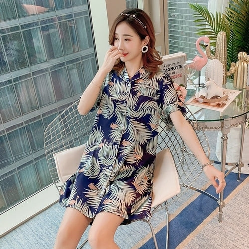 Summer Korean Version Print Silk Sleep Dress