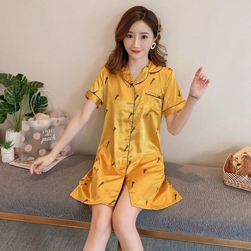 Summer Korean Version Print Silk Sleep Dress